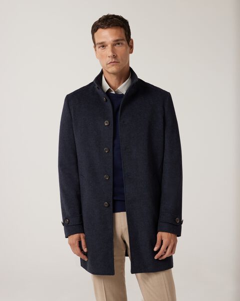 Wool Blend Funnel Neck Coat, Navy, hi-res